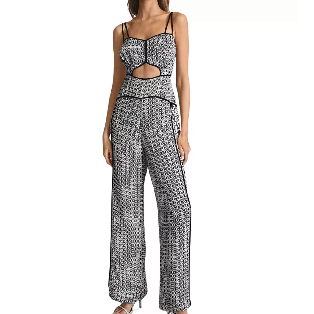 Reiss | Remi- Resort Printed Black and White Geometric Jumpsuit